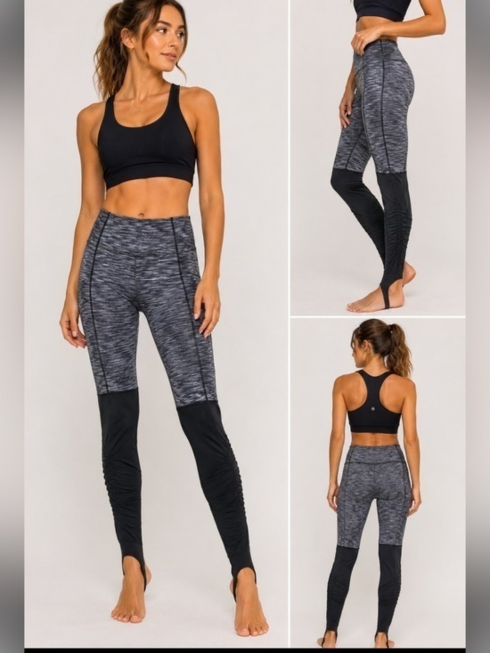 Lululemon Size 4 Gray Black Stirrup Leggings Ruched Yoga Pants